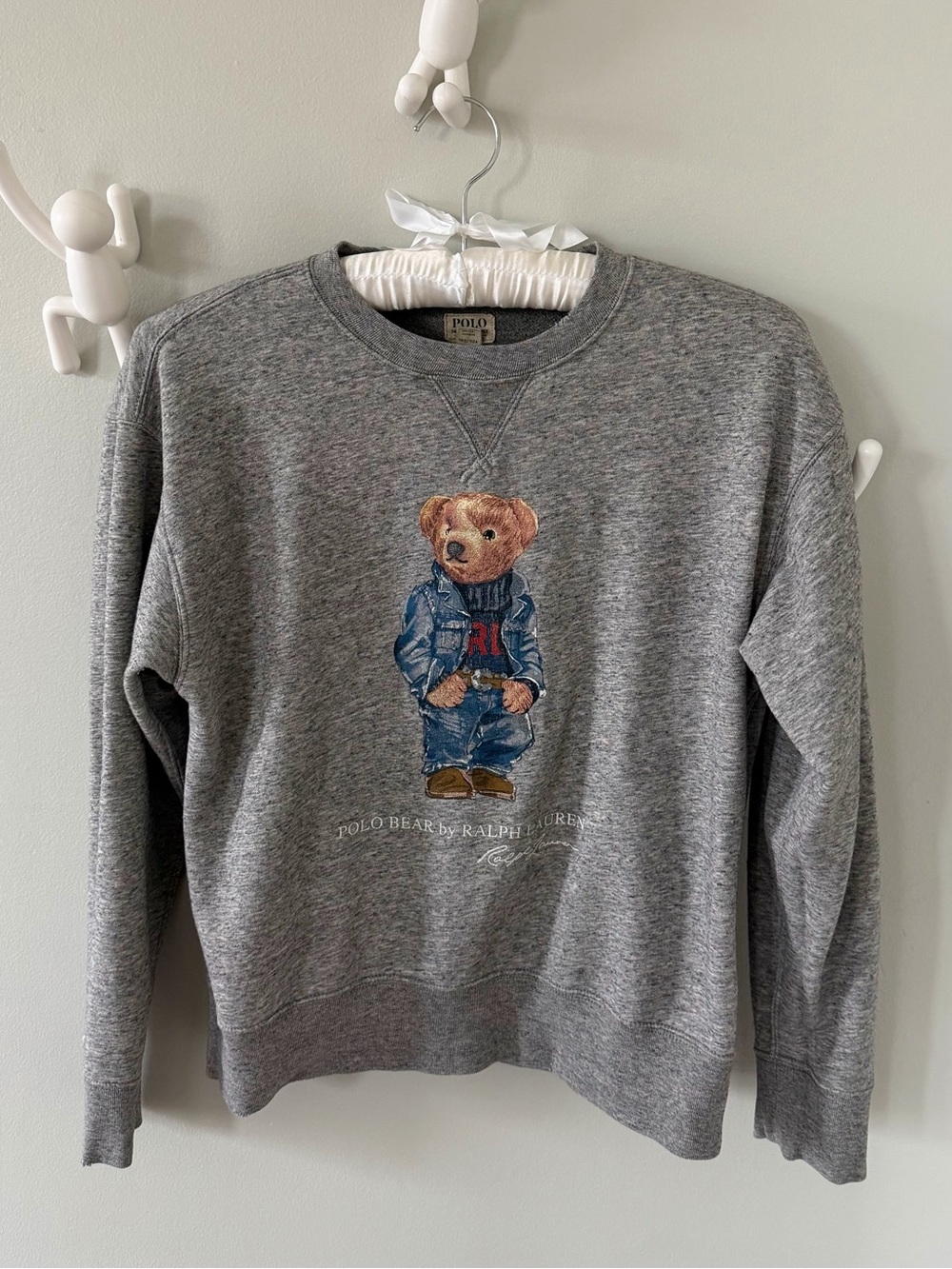 Polo Ralph Lauren Denim & Supply Grey Crewneck Bear Denim Sweatshirt Medium